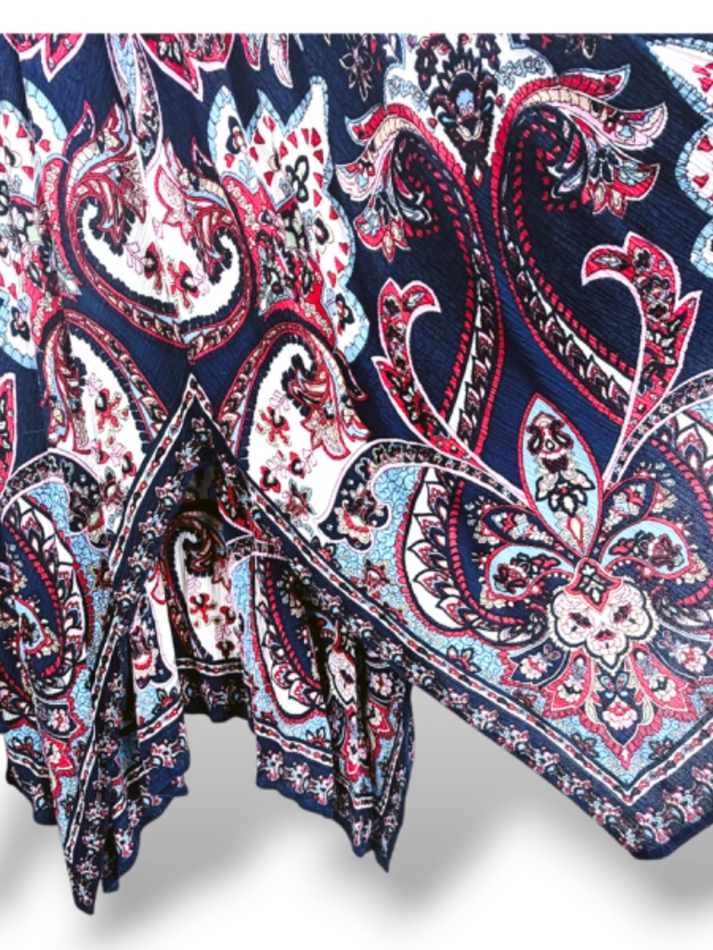 boho festival paisley handkerchief hem blue maxi skirt flowy gypsy size large - Picture 5 of 8